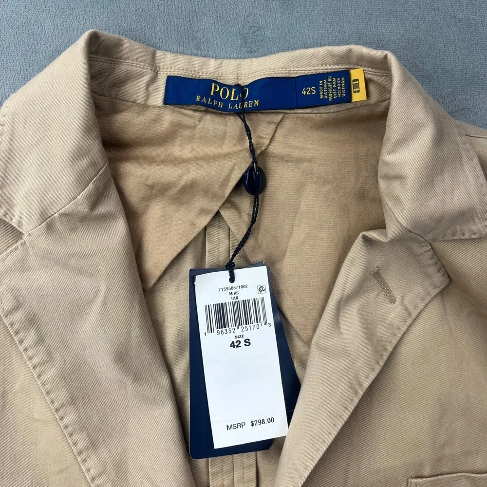Polo Ralph Lauren Unconstructed Morden Fit Blazer 42S Tan NWT Flaw MSRP $298